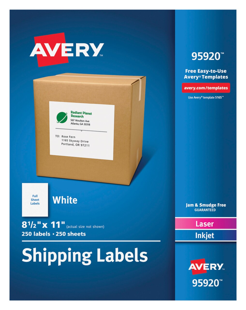 Avery Bulk Shipping Labels, 8-1/2 x 11 Inches, White, Pack of 250